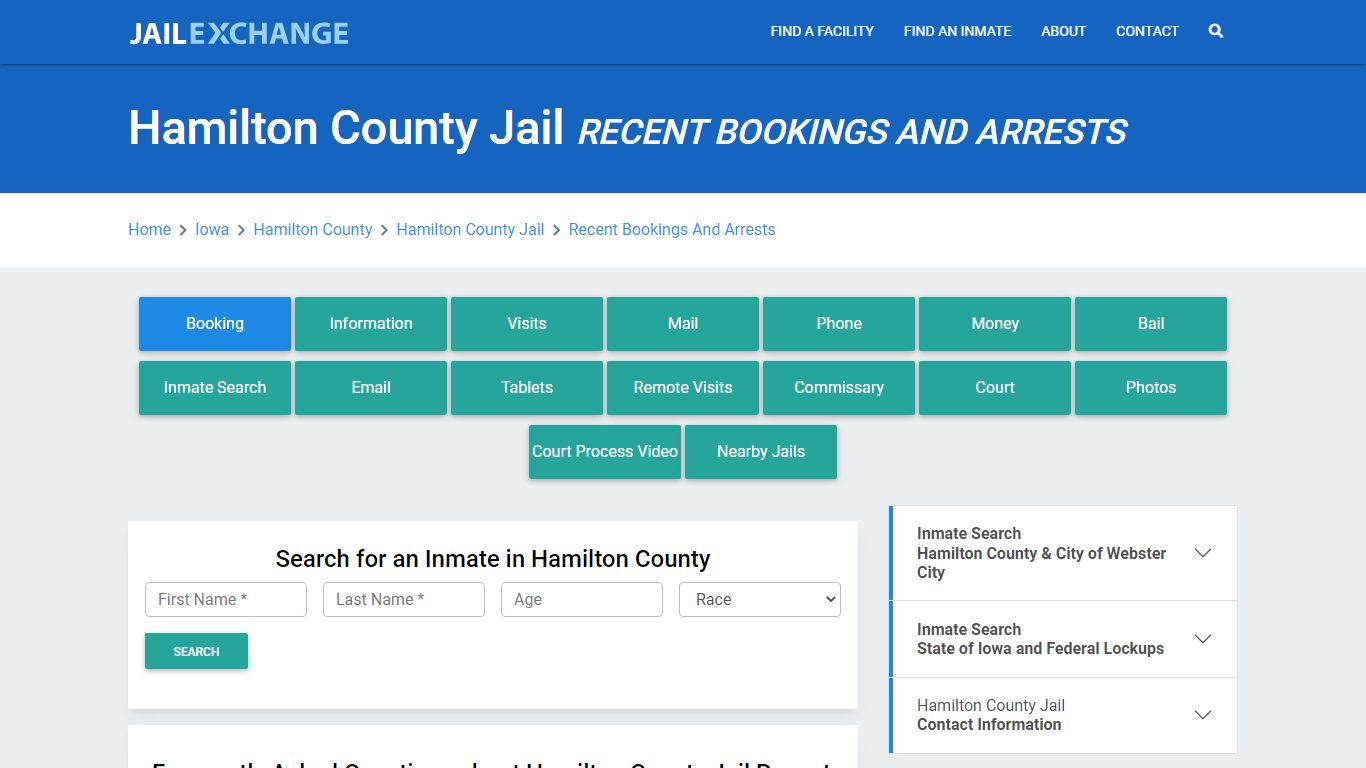 Hamilton County Jail IA Recent Arrests and Bookings - Jail Exchange